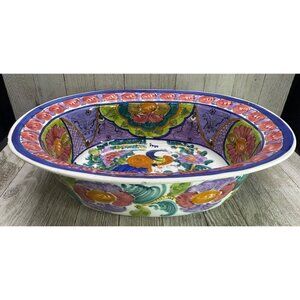 Vtg Lovely Hand Painted 12" Platter Made in Greece Bird of Paradise 12.5"x10.5"